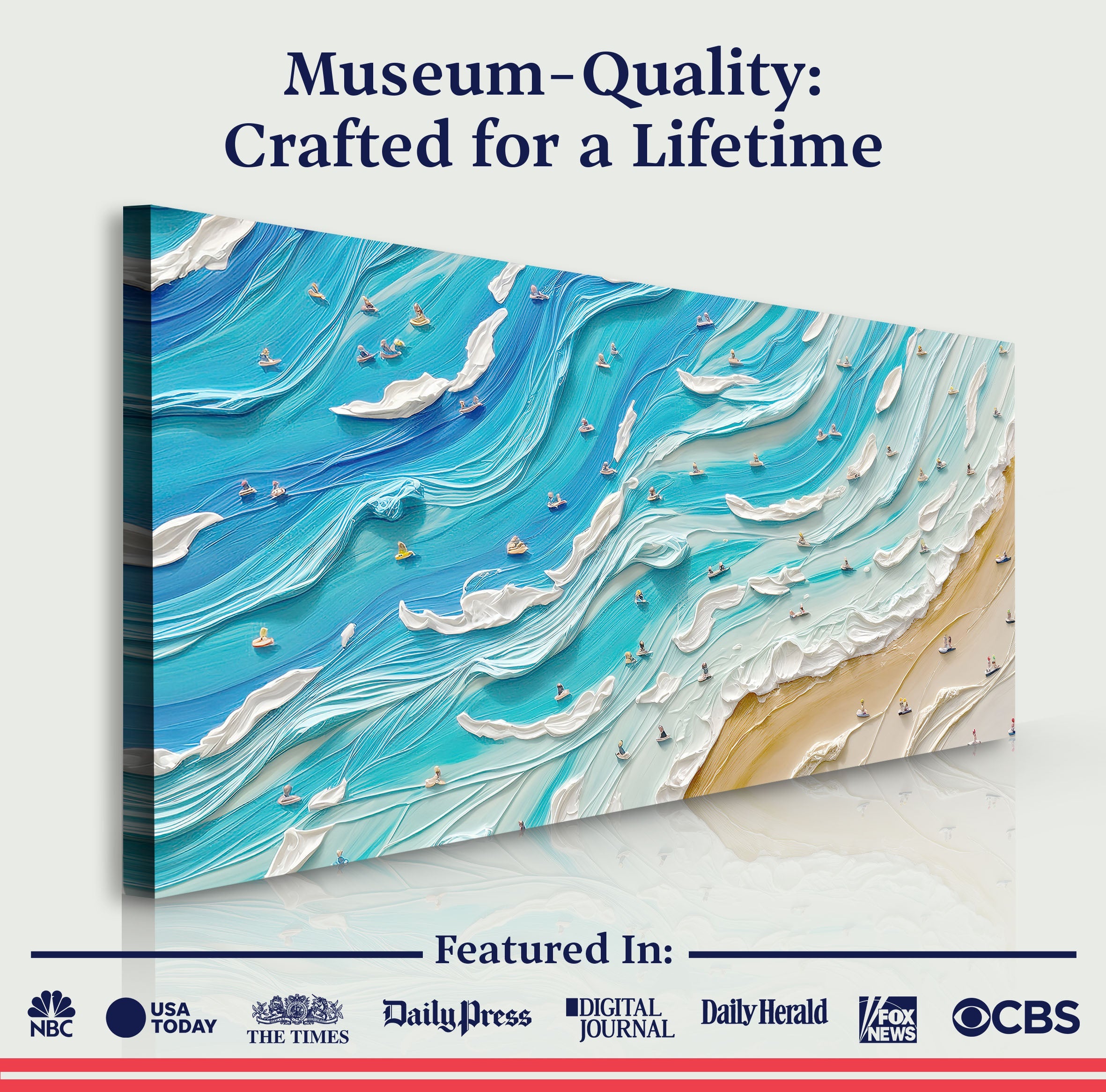 Beach Days Wall Art canvas by Tailored Canvases featuring a vibrant seaside scene with sandy beach and blue ocean waves.