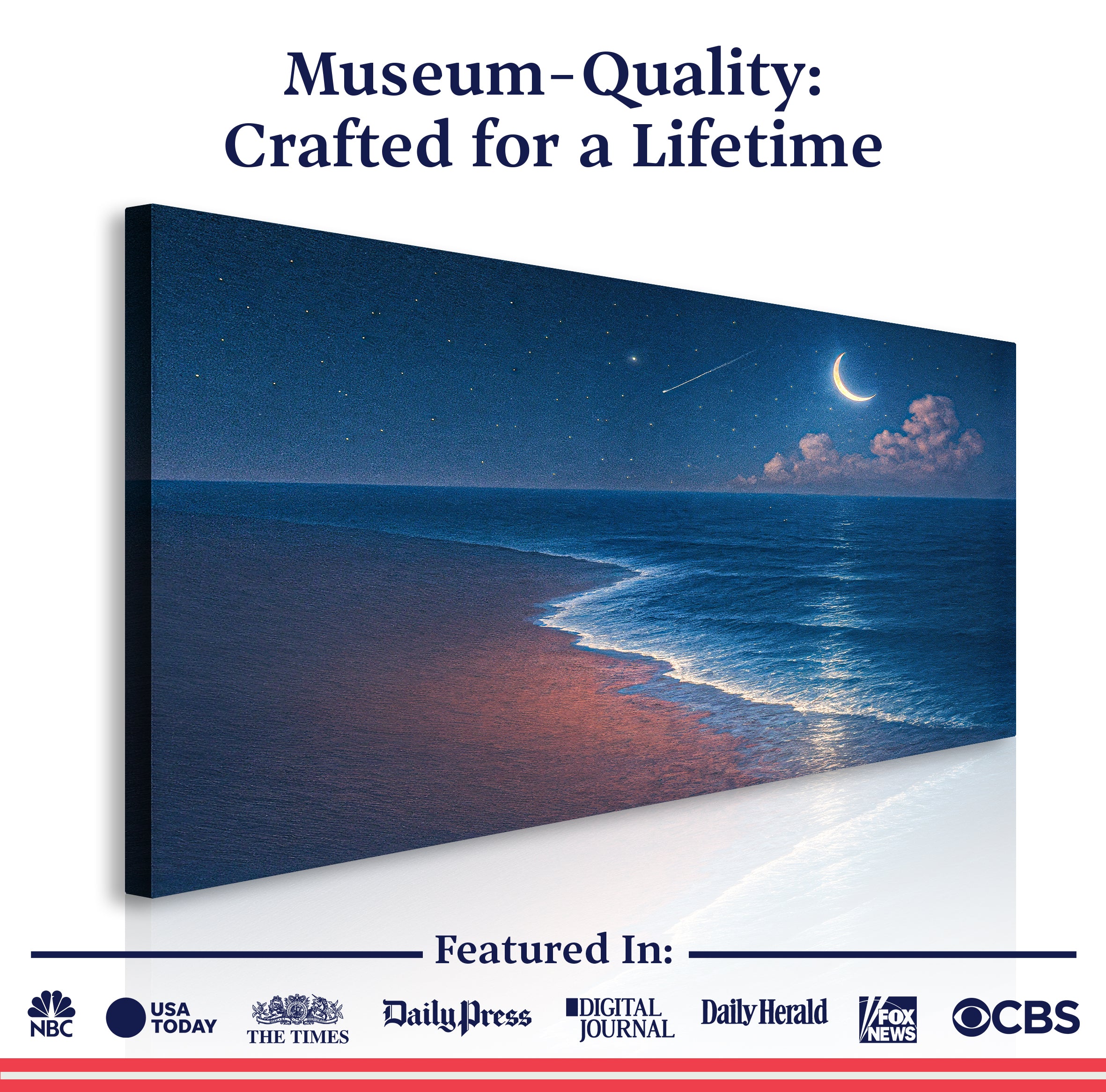 Canvas wall art featuring a serene beach shoreline scene by Tailored Canvases, perfect for coastal home decor.