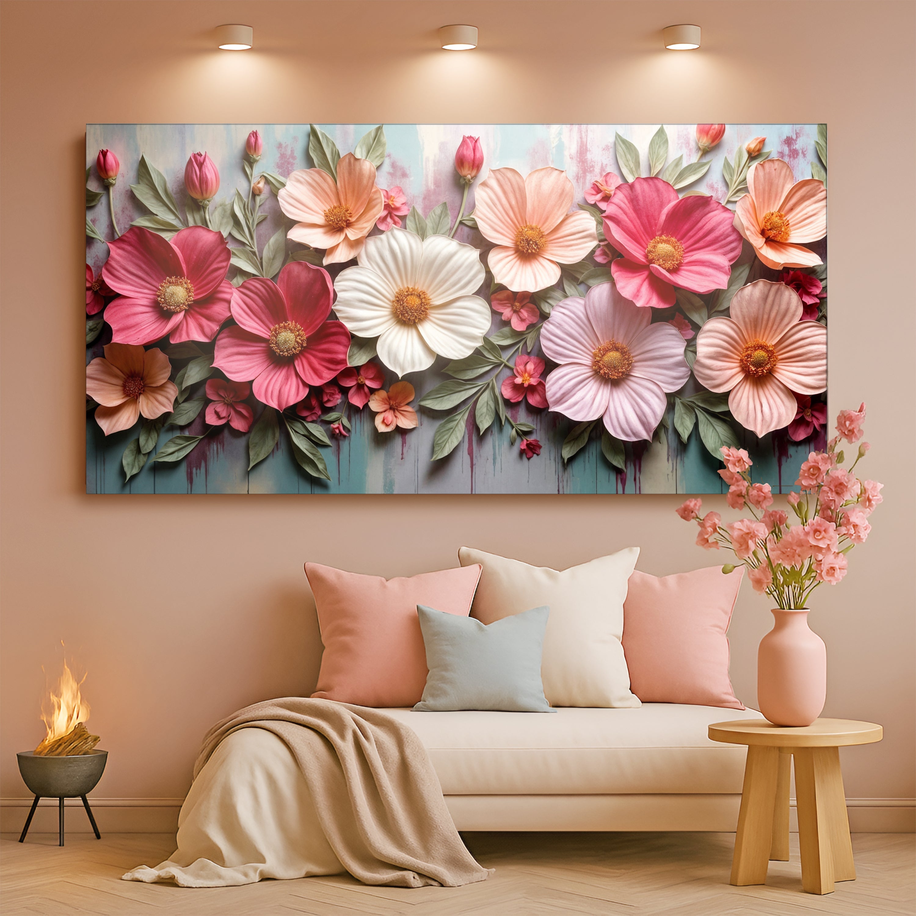 Colorful floral realistic wall art canvas by Tailored Canvases featuring vibrant flower design for home decor.