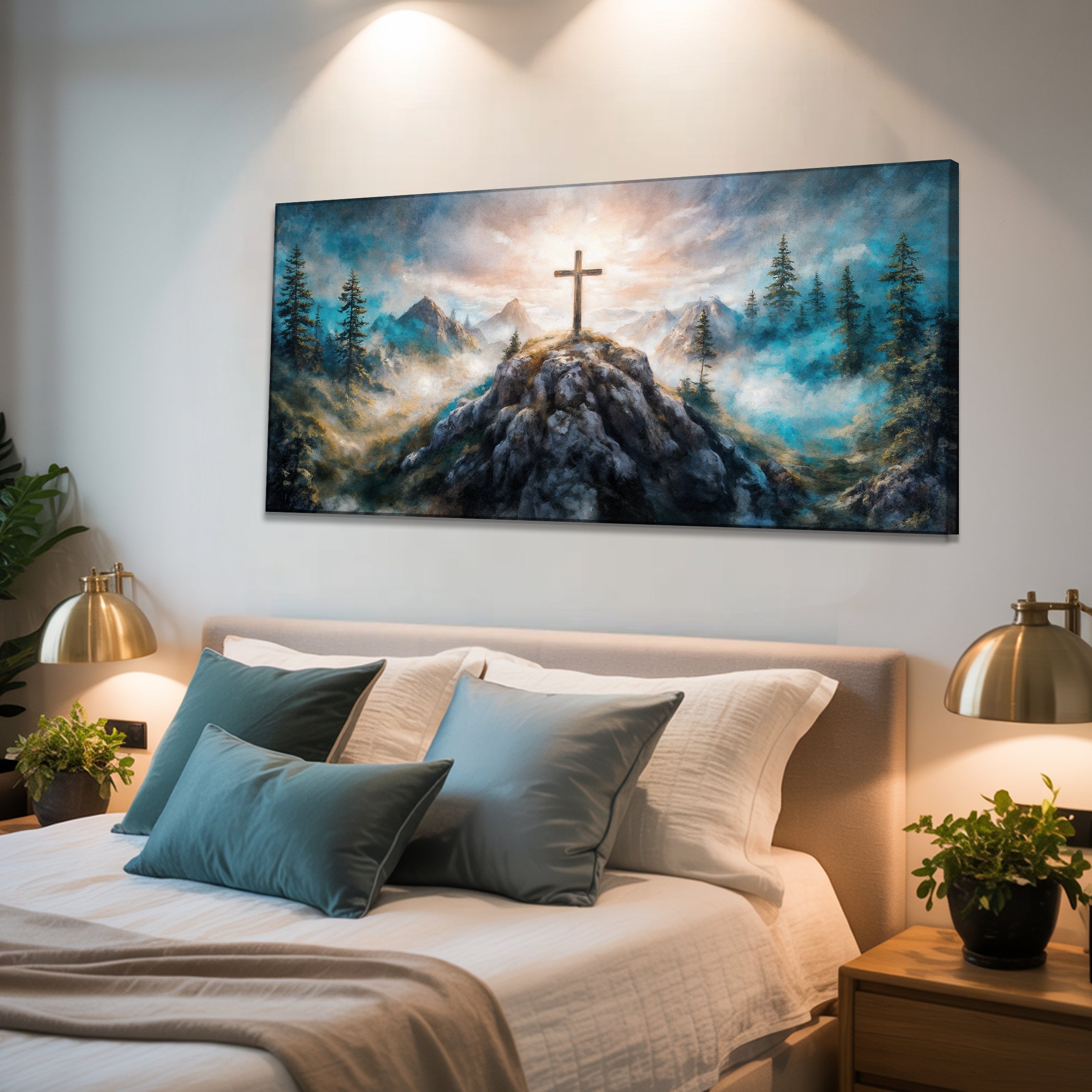 Canvas wall art featuring a cross on a hill with faith-themed design by Tailored Canvases
