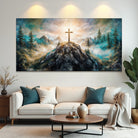 Canvas wall art featuring a cross on a hill with faith-themed design, by Tailored Canvases.