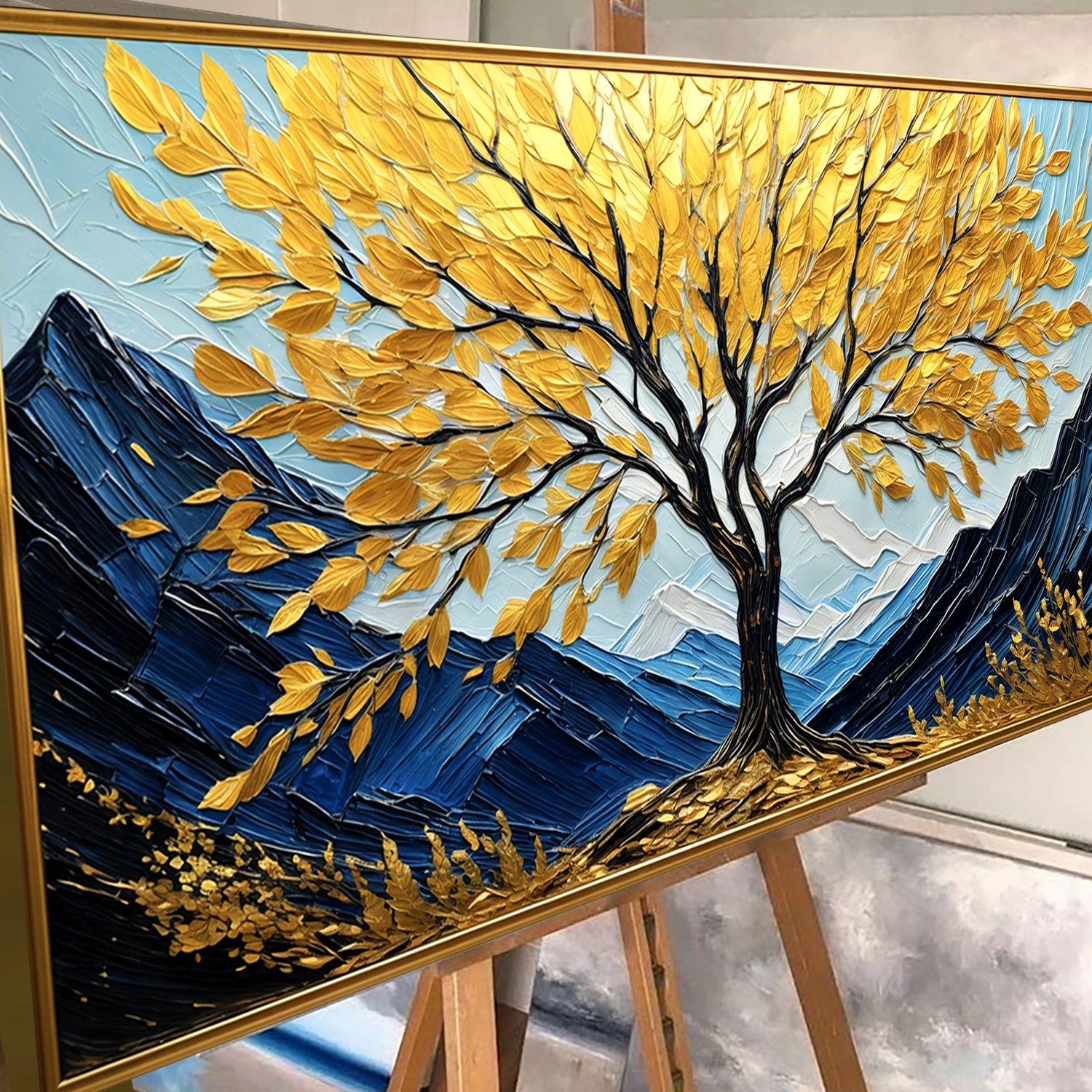 Golden Sanctuary wall art canvas by Tailored Canvases featuring a serene, abstract design in warm gold tones.