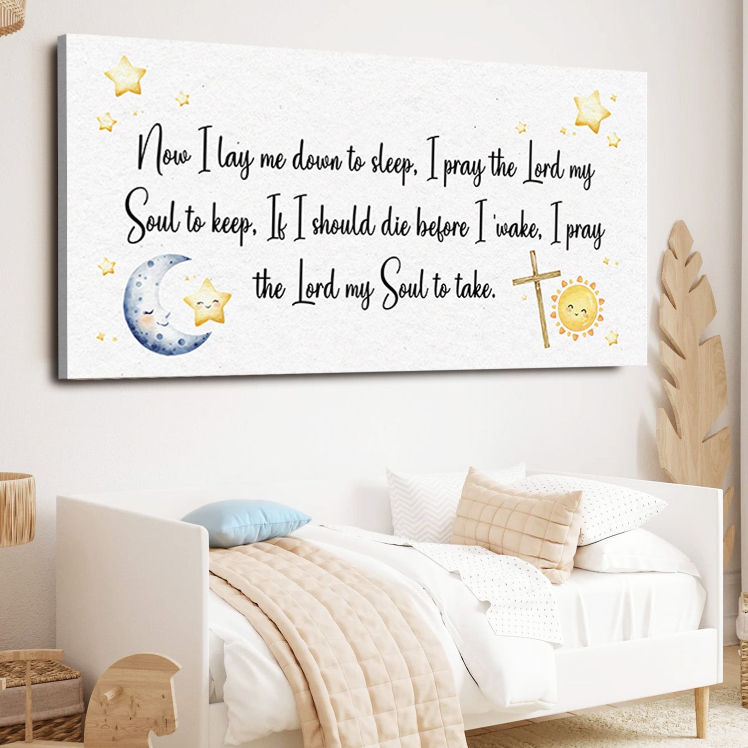 Canvas faith sign with the phrase "I Lay Me Down To Sleep" by Tailored Canvases, featuring elegant black text on a white background.