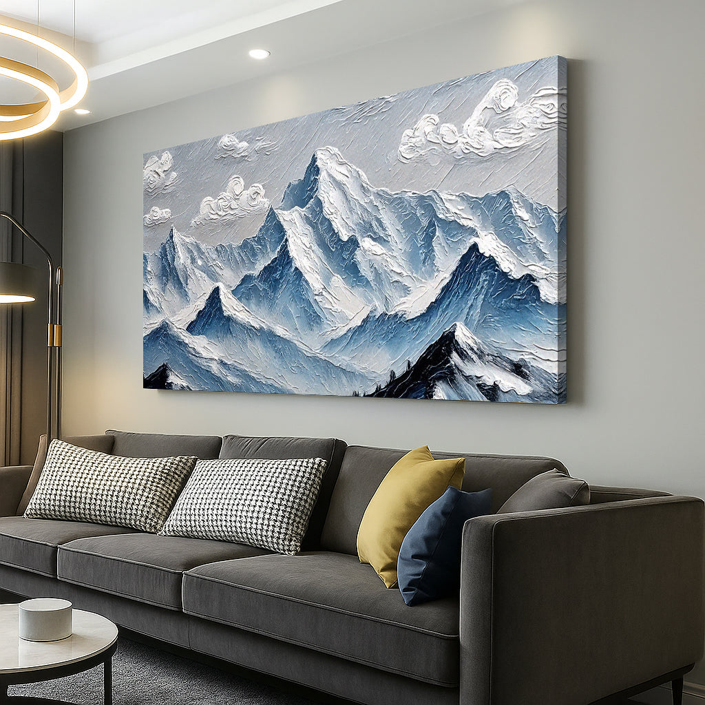 Minimalist mountain wall art on canvas by Tailored Canvases, featuring simple mountain silhouettes in a modern design.