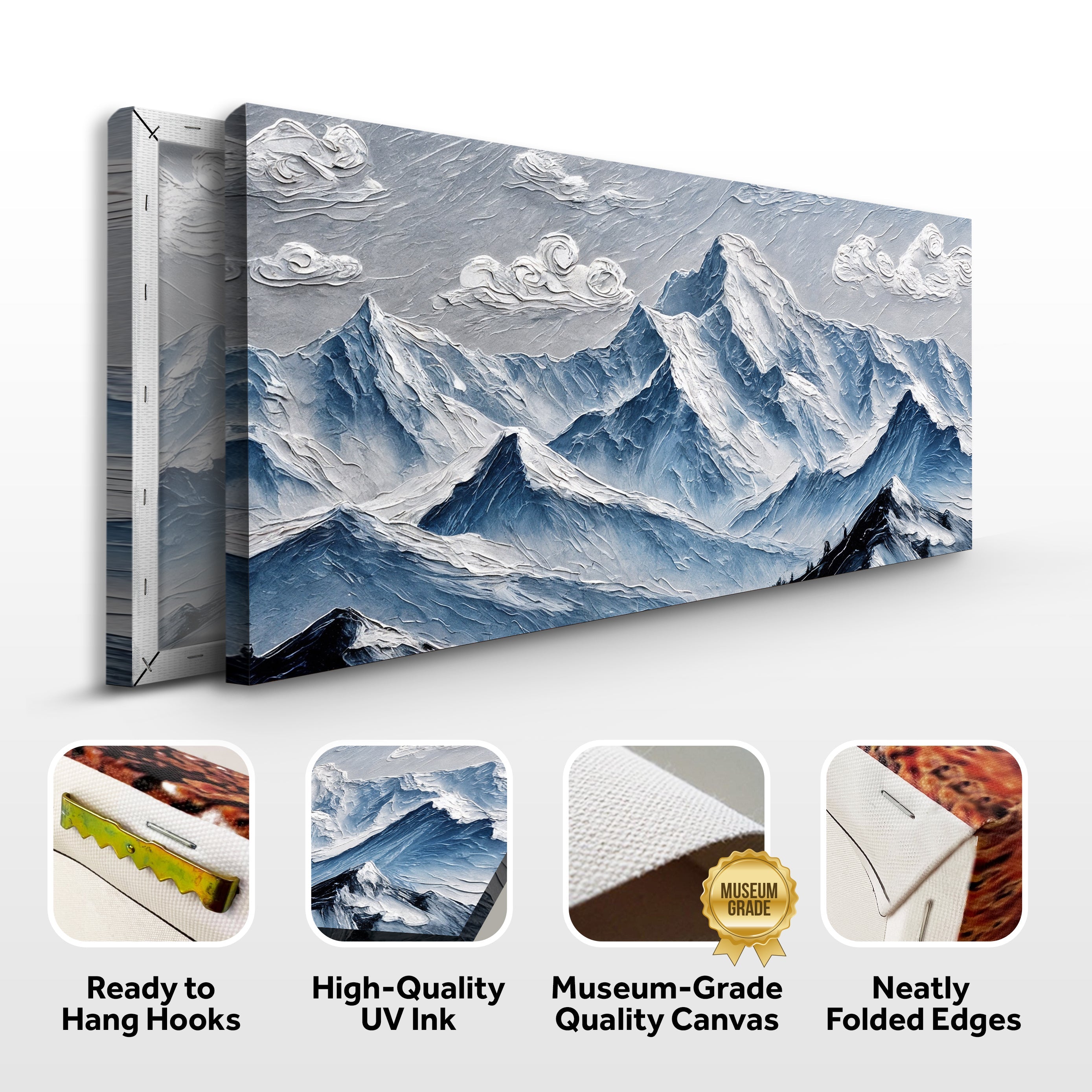 Minimalist mountain landscape canvas wall art by Tailored Canvases, featuring a simple, modern design in neutral tones.