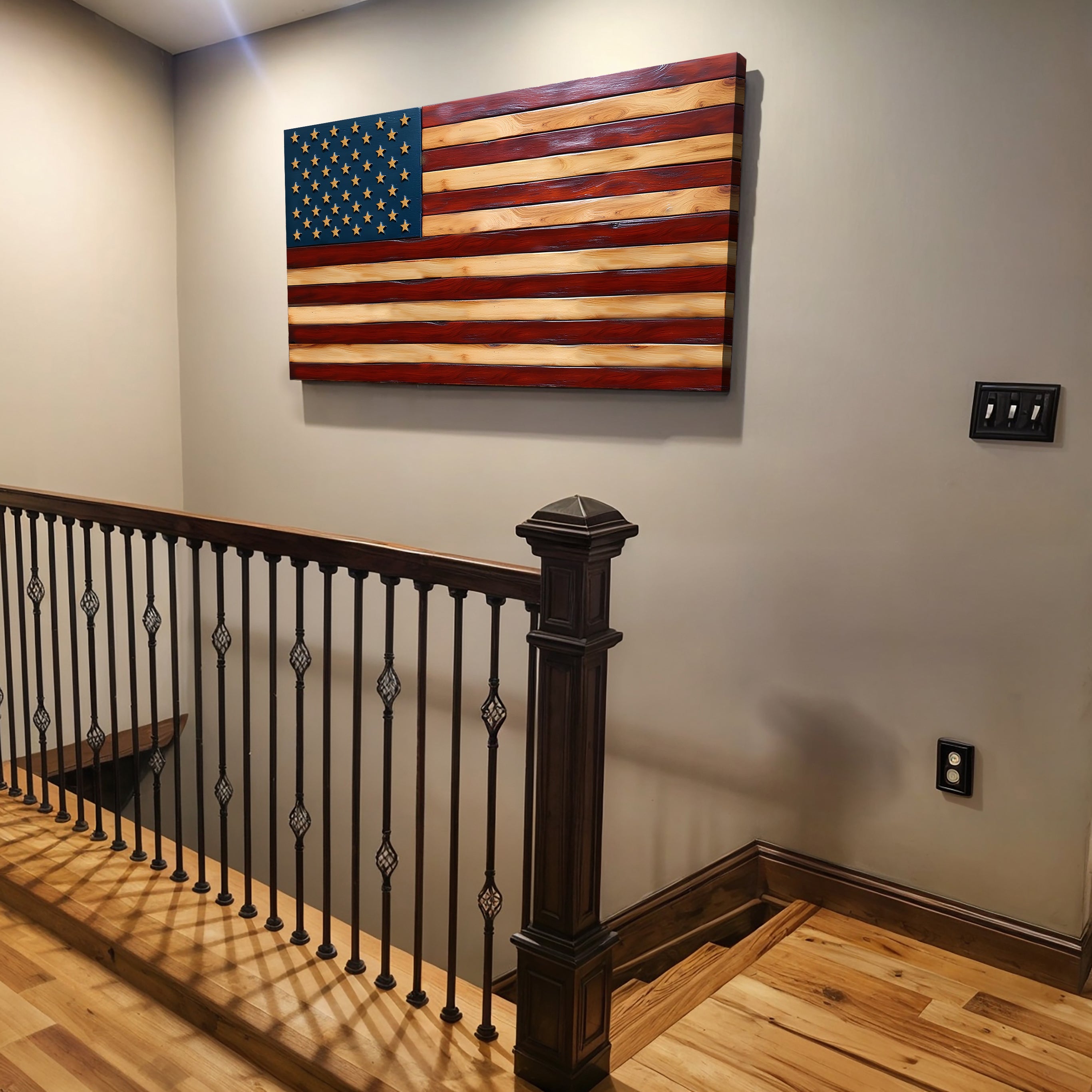 American flag wall art canvas by Tailored Canvases, featuring a detailed, patriotic design with vibrant red, white, and blue colors.