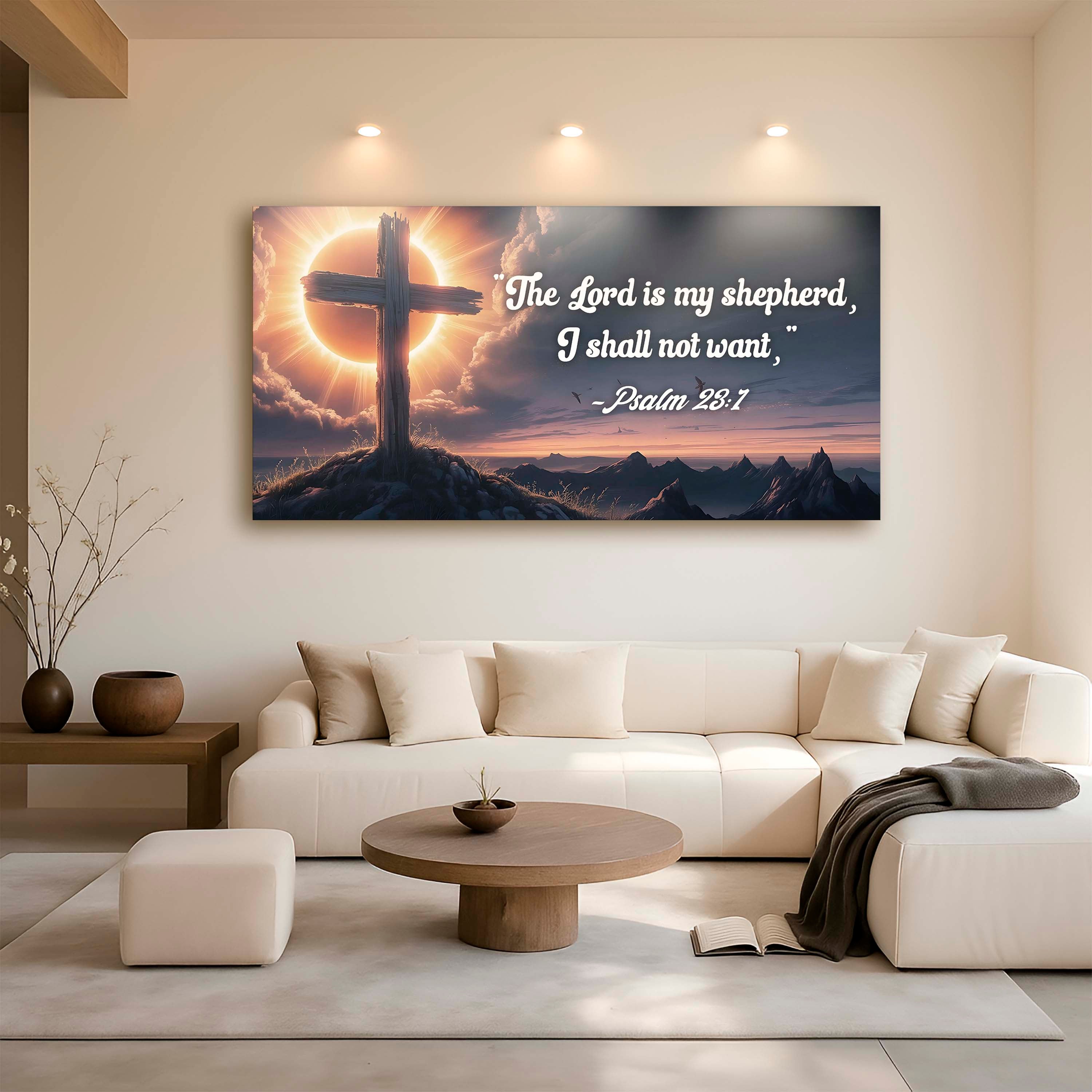Canvas wall art featuring Psalm 23:1 "The Lord Is My Shepherd" quote, designed by Tailored Canvases.