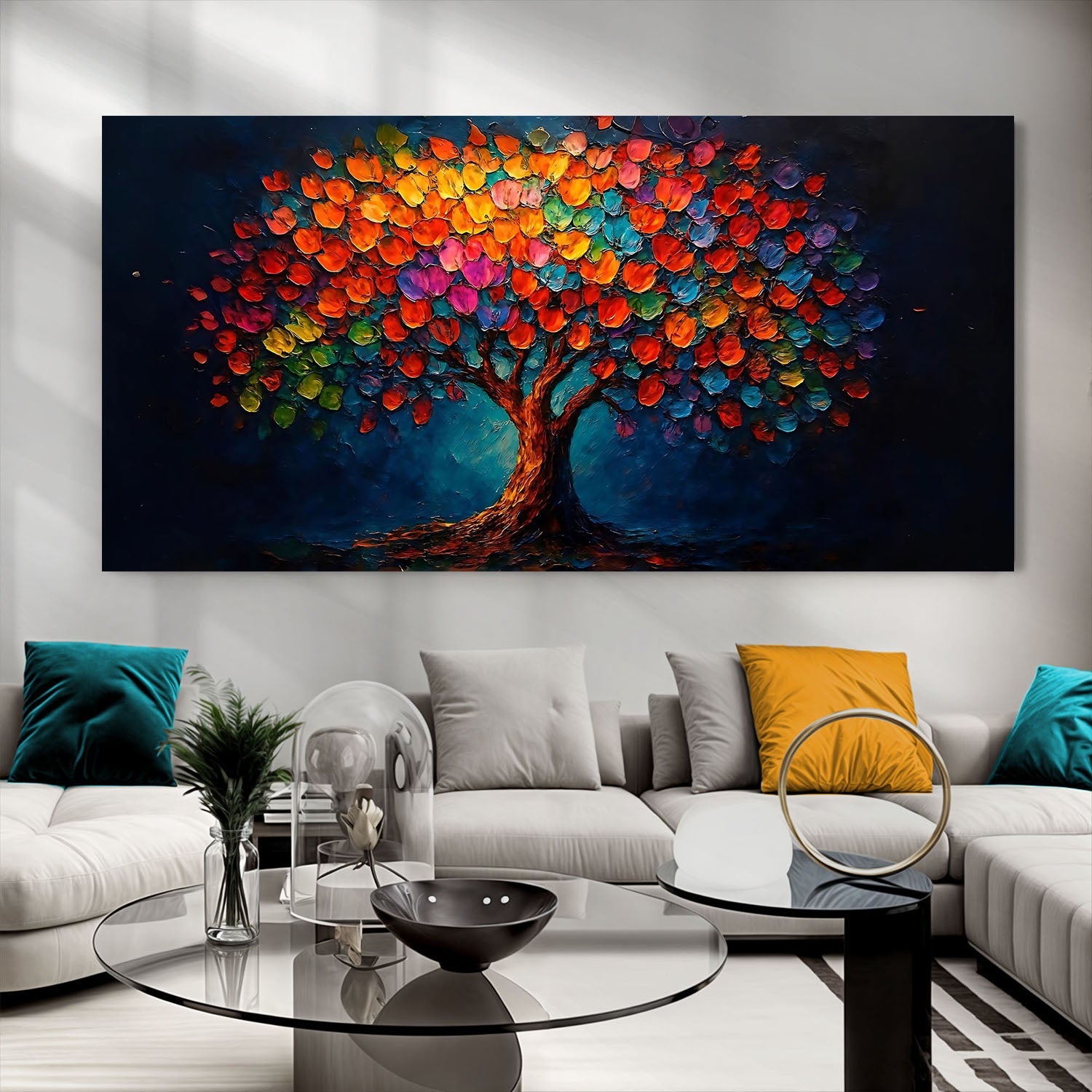 Colorful Rainbow Bloom Wall Art canvas by Tailored Canvases featuring vibrant, blooming floral design on a decorative wall piece.