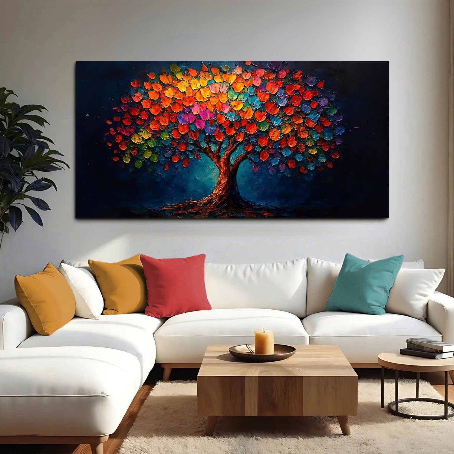 Colorful Rainbow Bloom canvas wall art by Tailored Canvases featuring vibrant floral design on a stretched canvas.