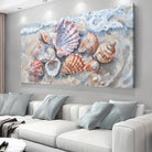 Modern coastal wall art featuring sea shells on canvas by Tailored Canvases, showcasing a serene beach-inspired design.