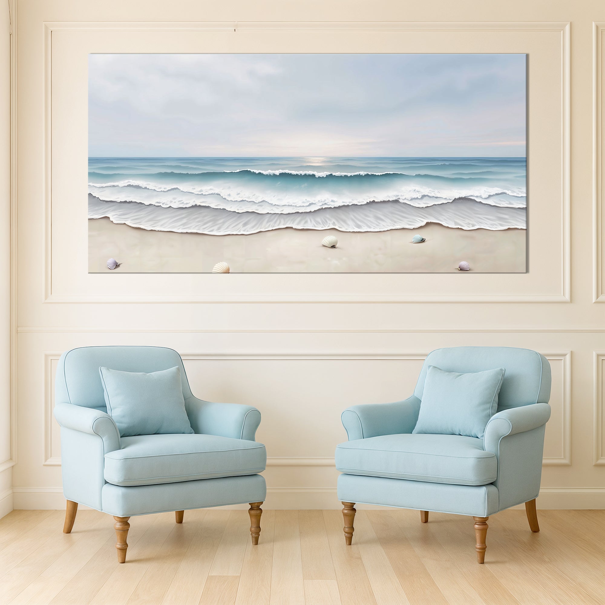 Canvas wall art featuring a serene ocean wave coastal scene by Tailored Canvases, perfect for relaxing coastal decor.