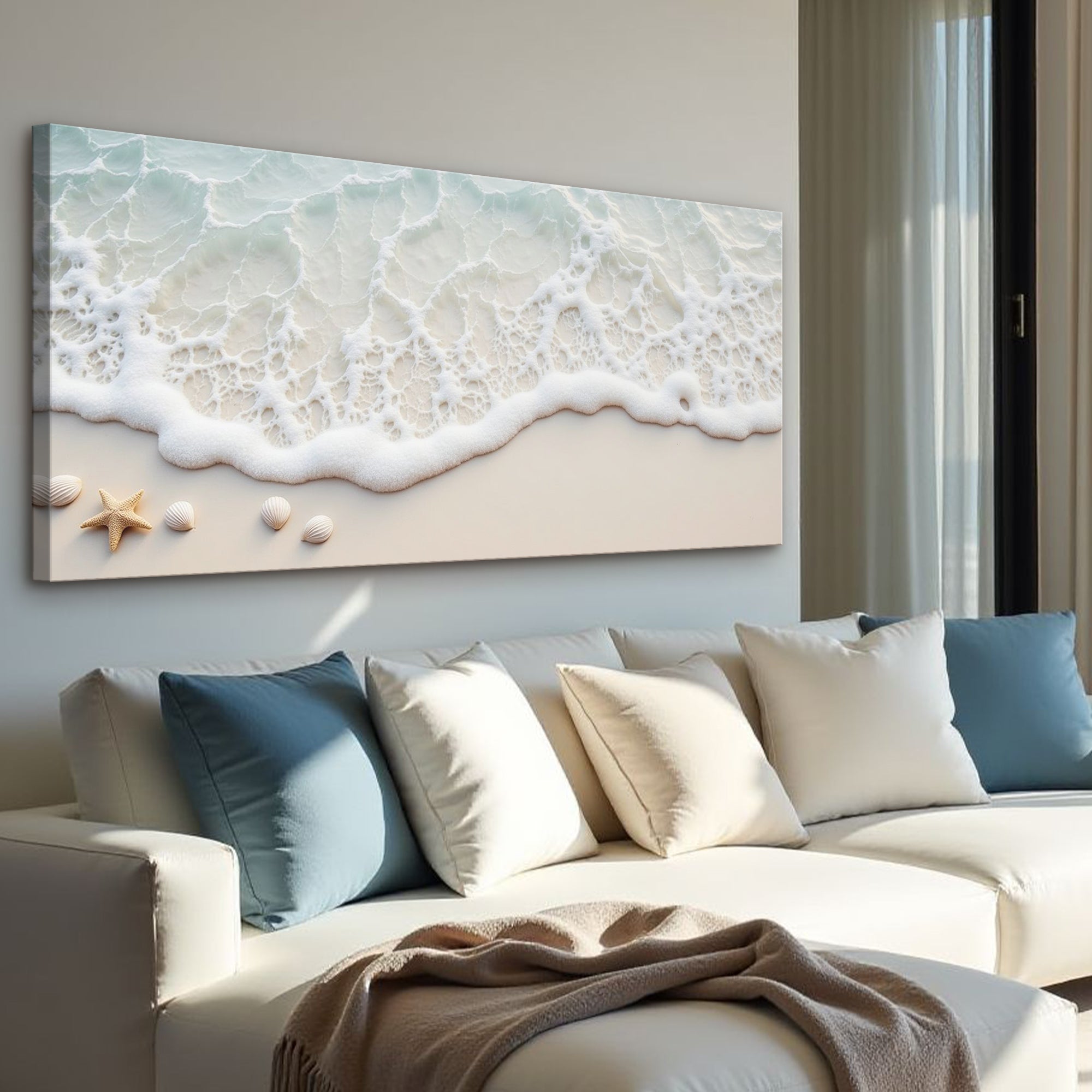Serene Ocean Wave Coastal Canvas Wall Art by Tailored Canvases featuring vibrant ocean waves and coastal scenery.
