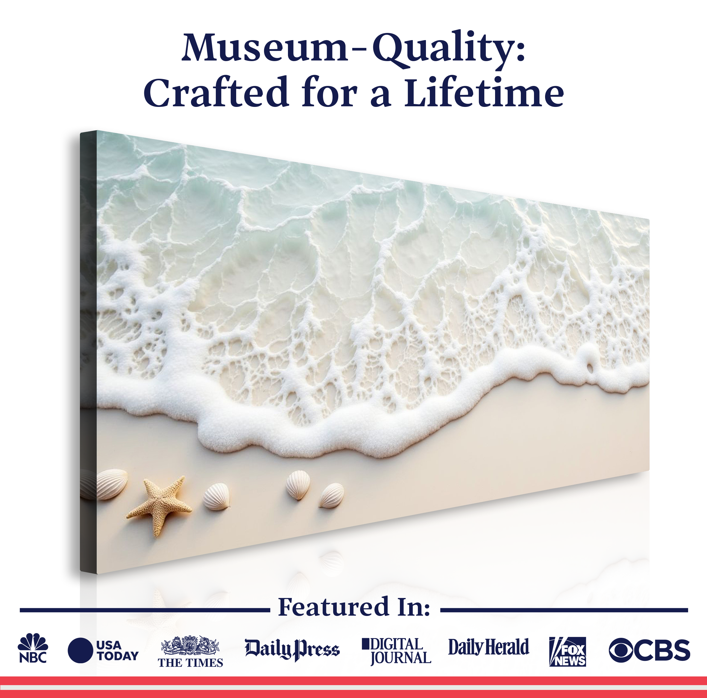 Serene ocean wave coastal wall art on canvas by Tailored Canvases, featuring calming blue waves and seaside scenery.