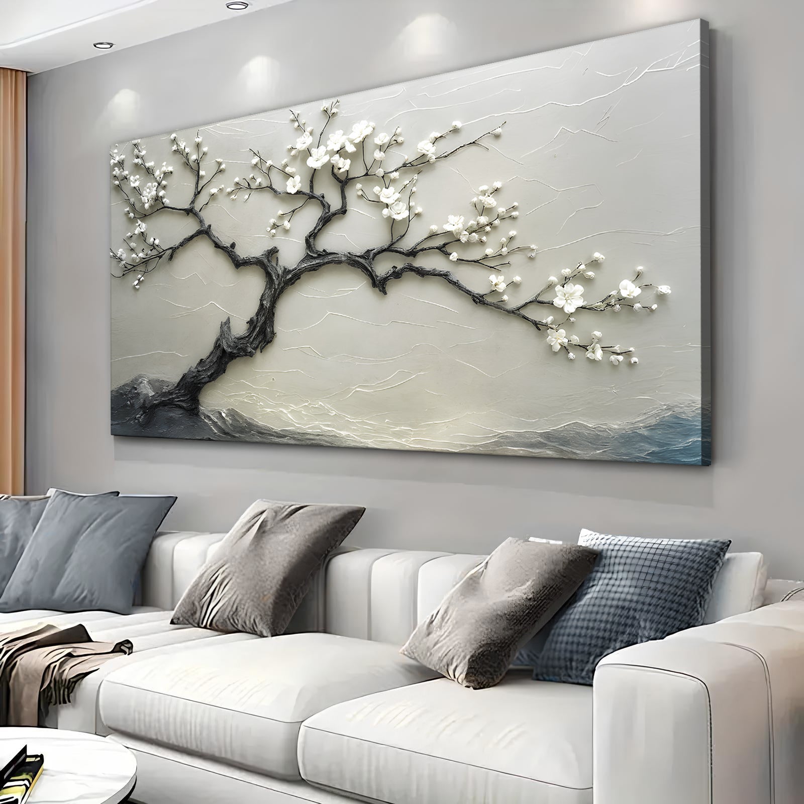 Silent Blossom canvas wall art by Tailored Canvases featuring a serene floral design on a textured surface.