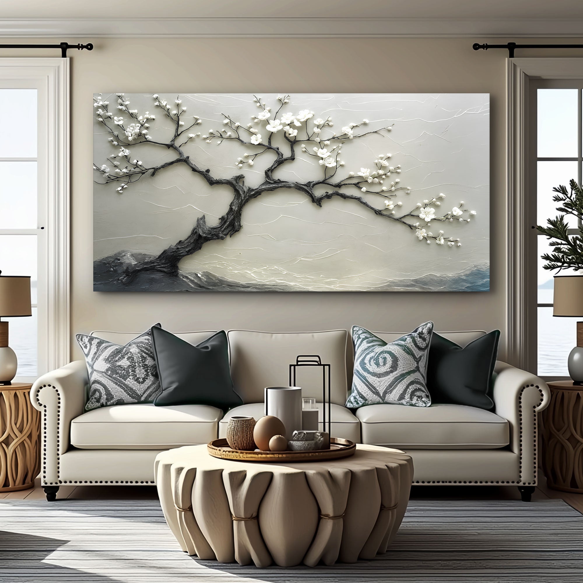 Silent Blossom wall art canvas by Tailored Canvases featuring a delicate floral design on a textured surface.