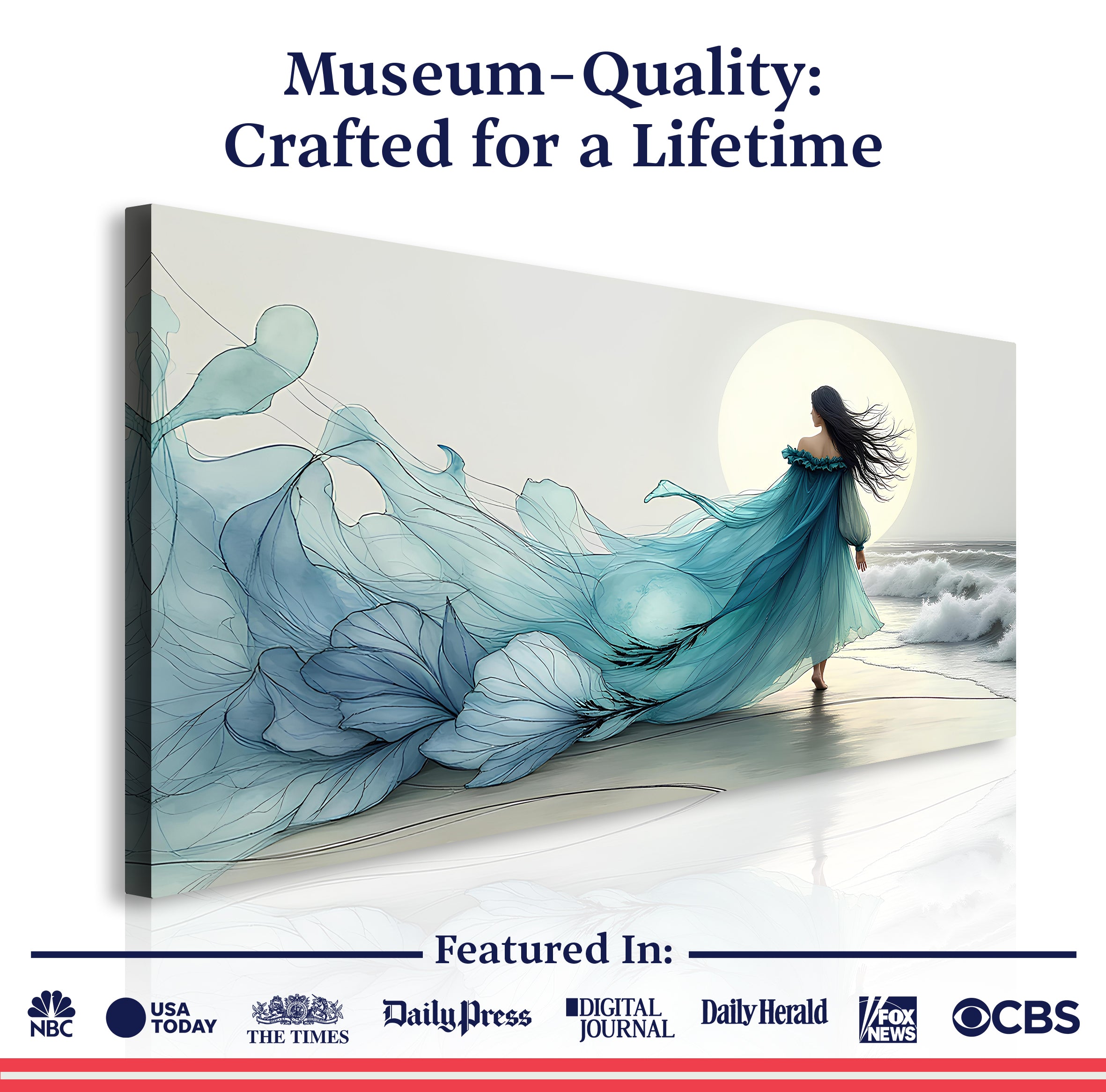Abstract ocean swirling winds canvas wall art by Tailored Canvases, featuring flowing blue and white brushstrokes.