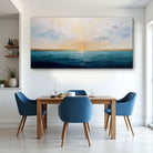 Abstract waterscape canvas wall art by Tailored Canvases featuring vibrant blue and green watercolor-style design.