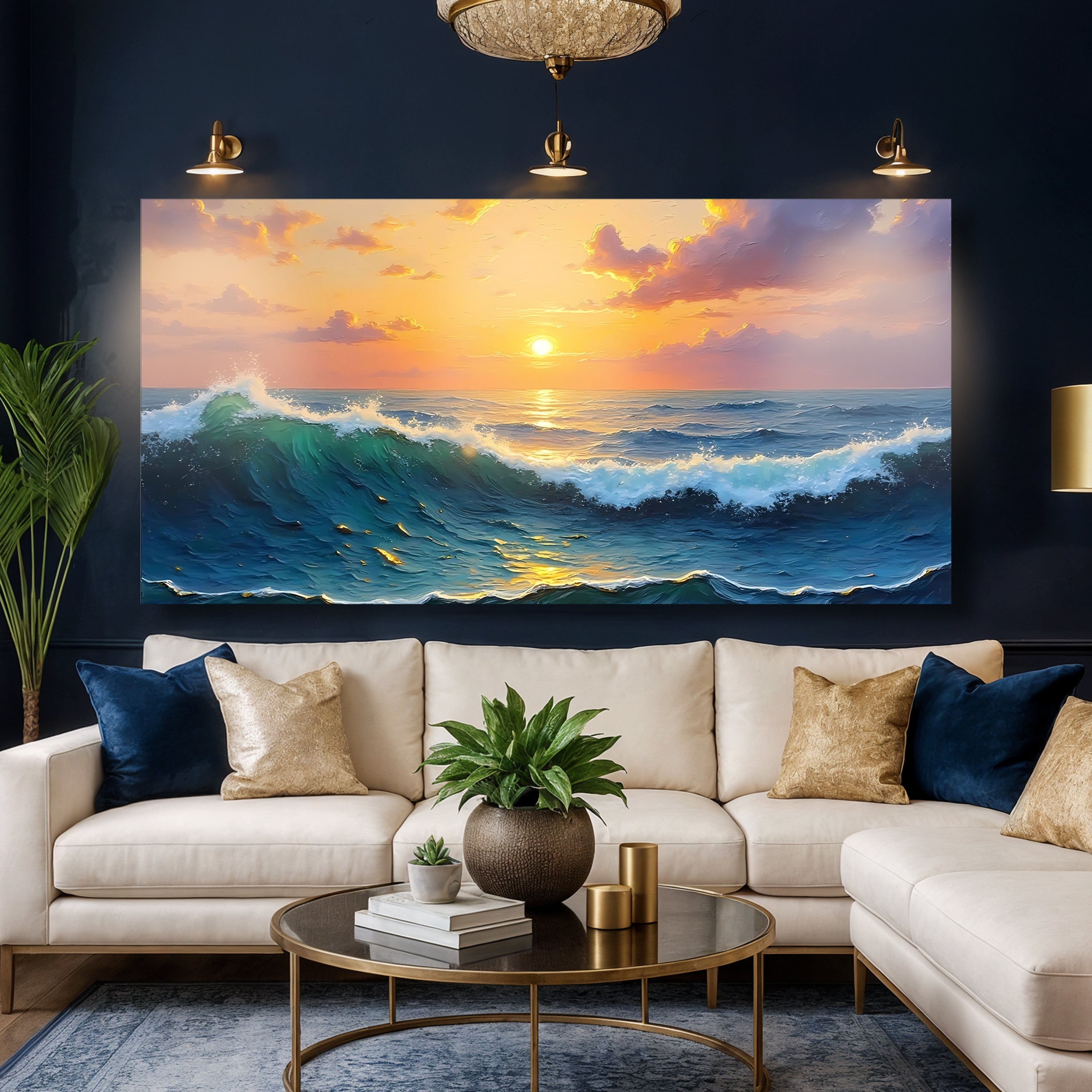 Colorful Waterscape Abstract Canvas Wall Art by Tailored Canvases, featuring vibrant blue and green water-inspired abstract design.