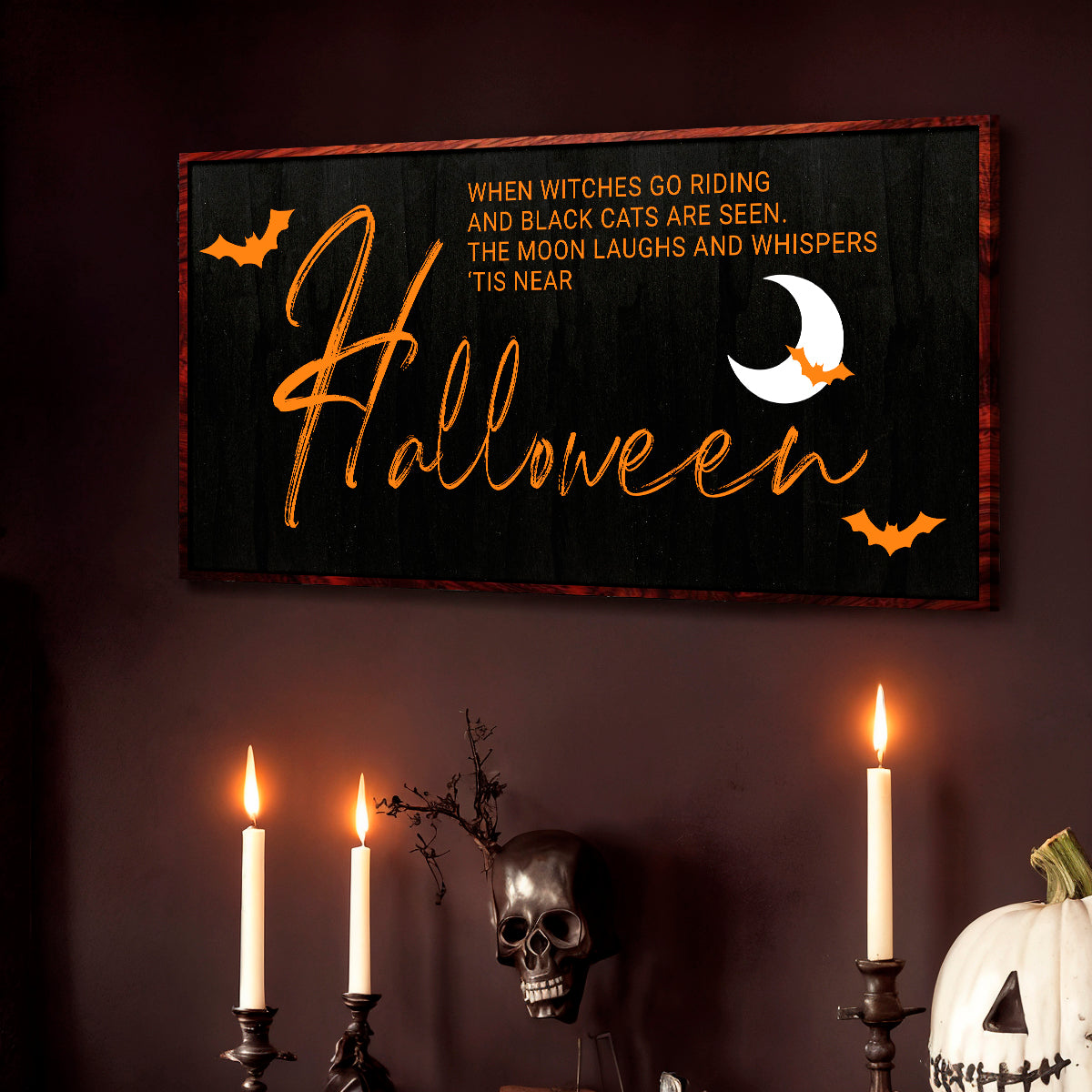 Halloween wall sign canvas featuring witches design by Tailored Canvases, perfect for spooky seasonal decor.