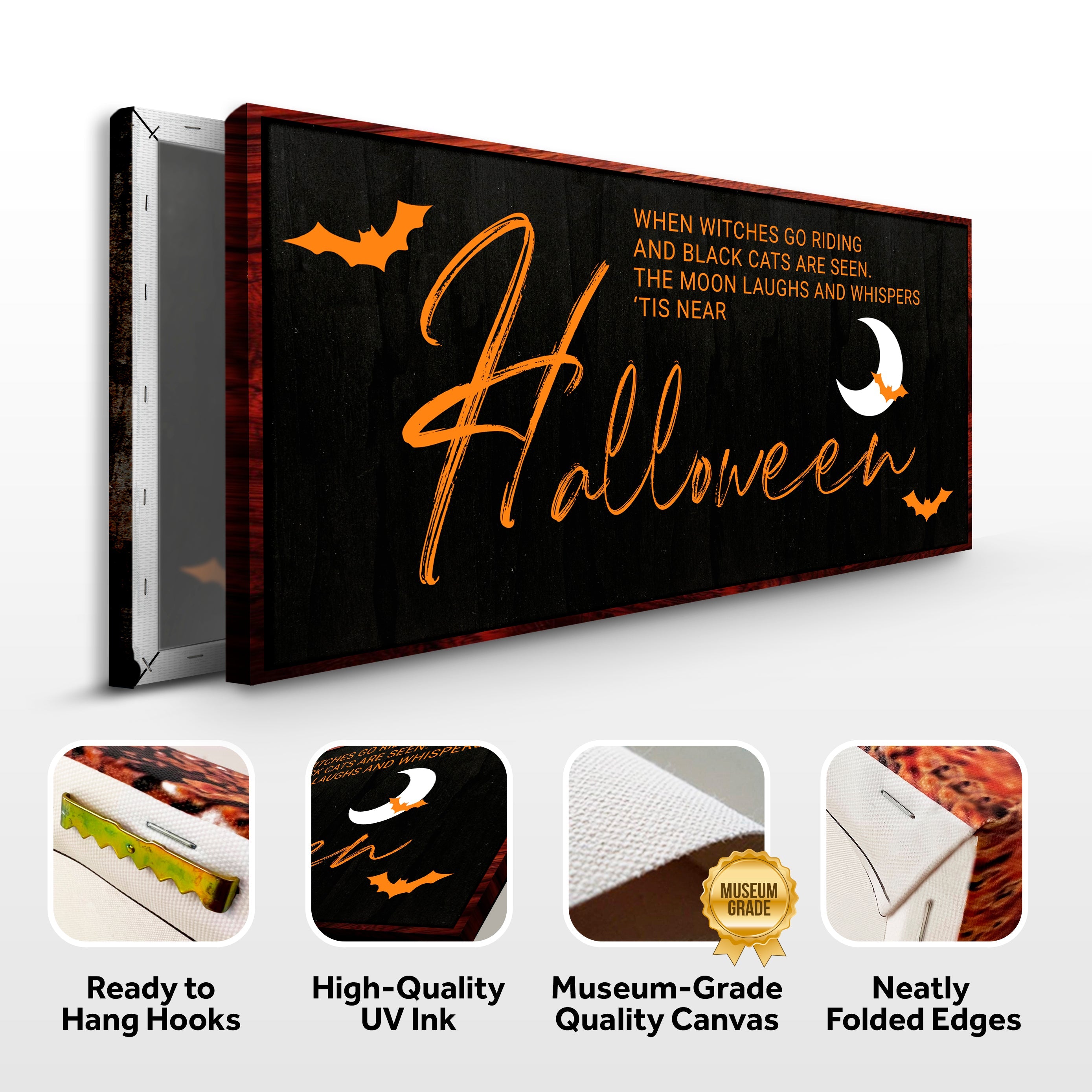 Halloween wall sign canvas featuring witches design from Tailored Canvases, perfect for spooky seasonal home decor.
