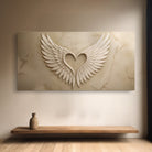 Abstract wings of love canvas wall art by Tailored Canvases, featuring vibrant colors and artistic feather design.