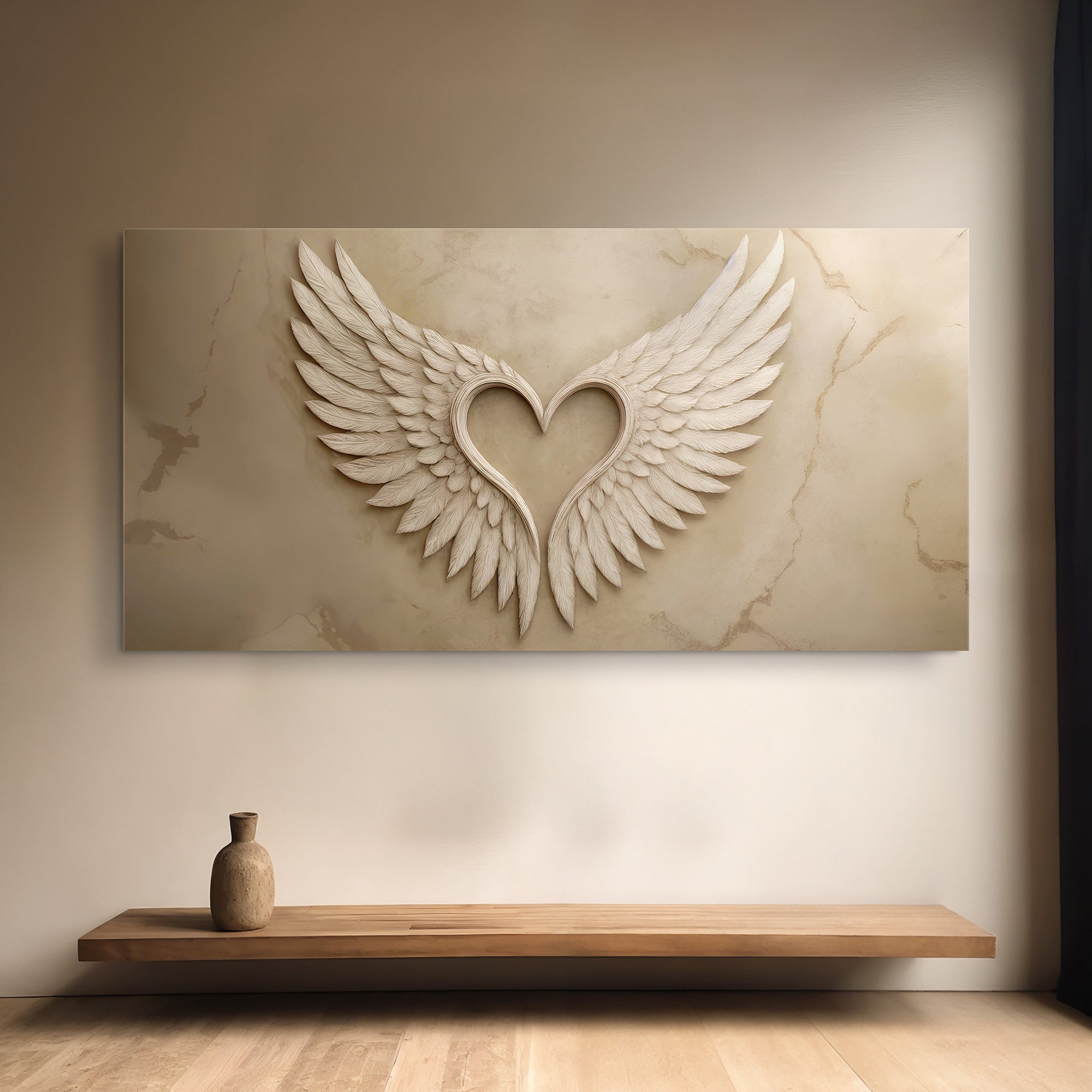 Abstract wings of love canvas wall art by Tailored Canvases, featuring vibrant colors and artistic feather design.