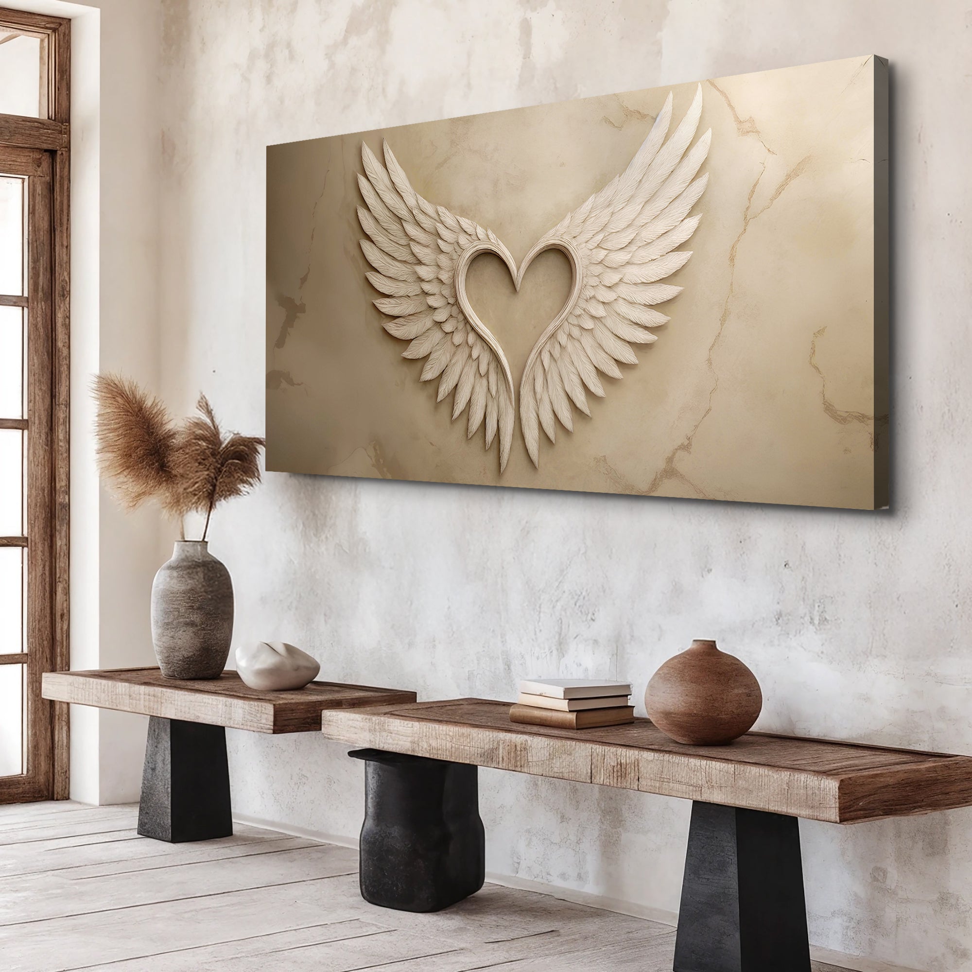 Abstract wings of love canvas wall art by Tailored Canvases featuring vibrant, expressive wing design on a textured canvas surface.