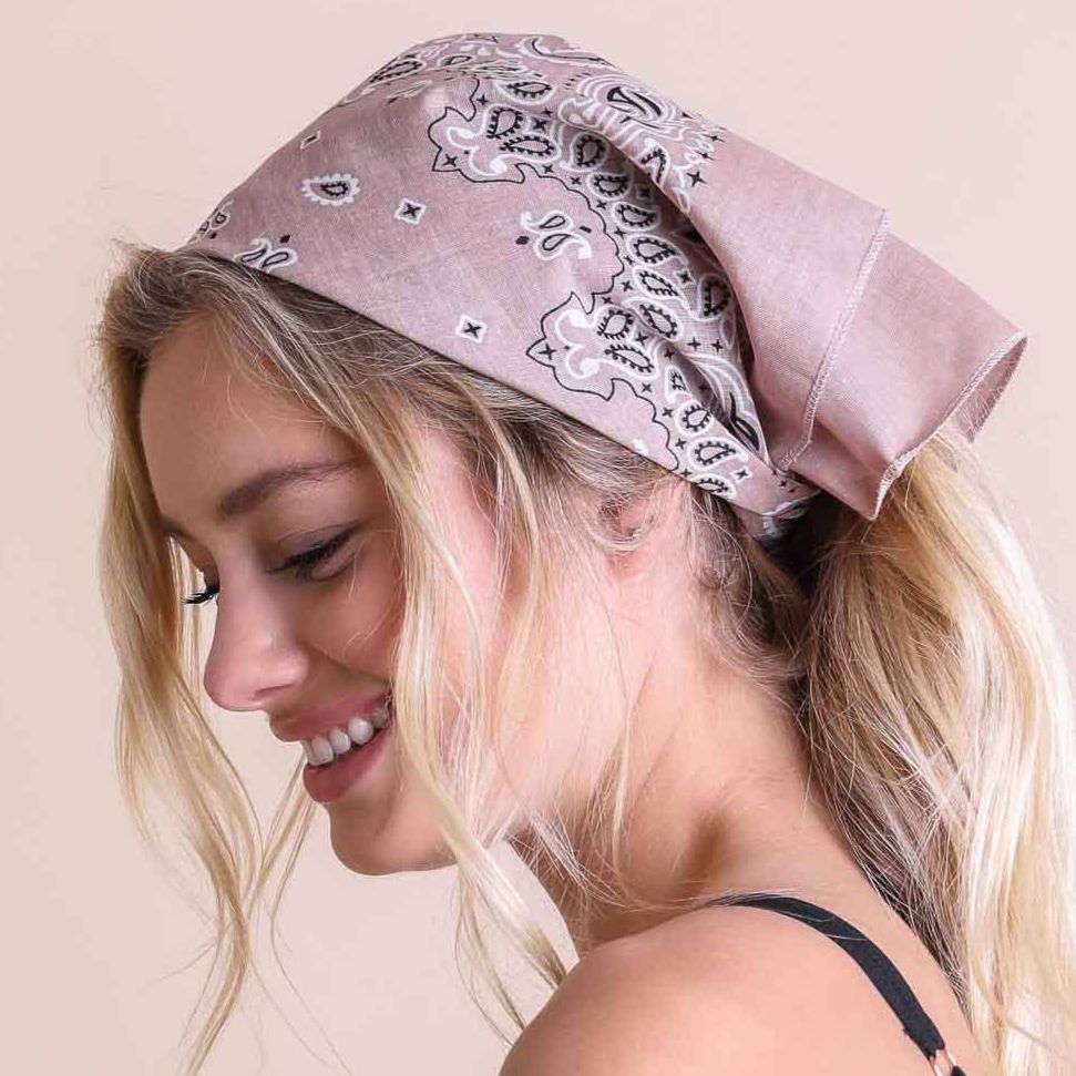Dusty rose muted color boho hair scarf and headband made by The Bullish Store, stylish bandana for hair accessories.