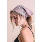 Dusty rose muted color boho bandana headband from The Bullish Store, stylish hair scarf and headtie accessory.