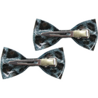 Set of two Sourpuss blue leopard glitter hair bows, rockabilly style hair clips with leopard print design.