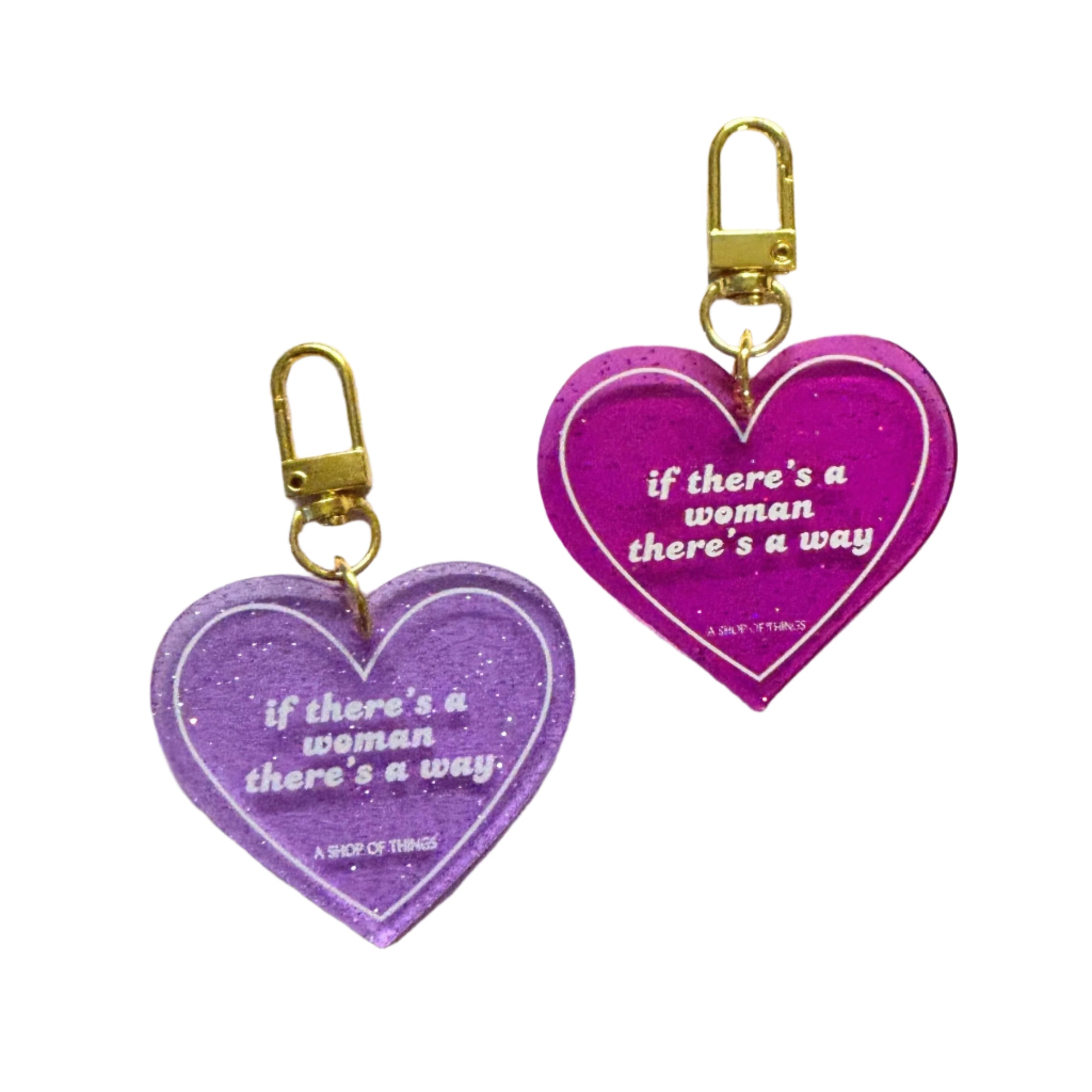 Heart-shaped keychain with "If There's A Woman There's A Way" inscription from The Bullish Store, featuring a detailed design.