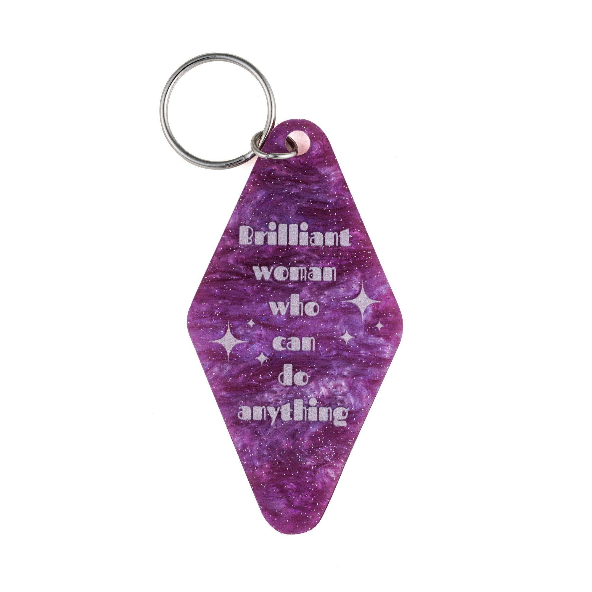 Purple marble keychain featuring a "Brilliant Woman Who Can Do Anything" design from The Bullish Store, perfect as a gift for her.