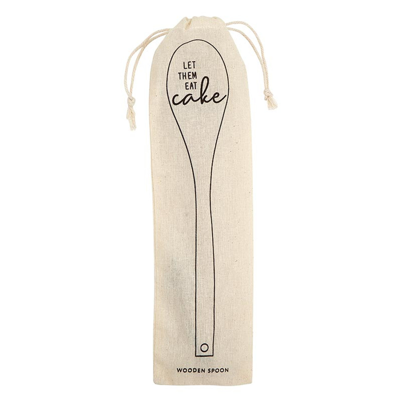 Marie Antoinette inspired wooden cooking spoon from The Bullish Store in muslin gift bag, featuring a charming design and saying.