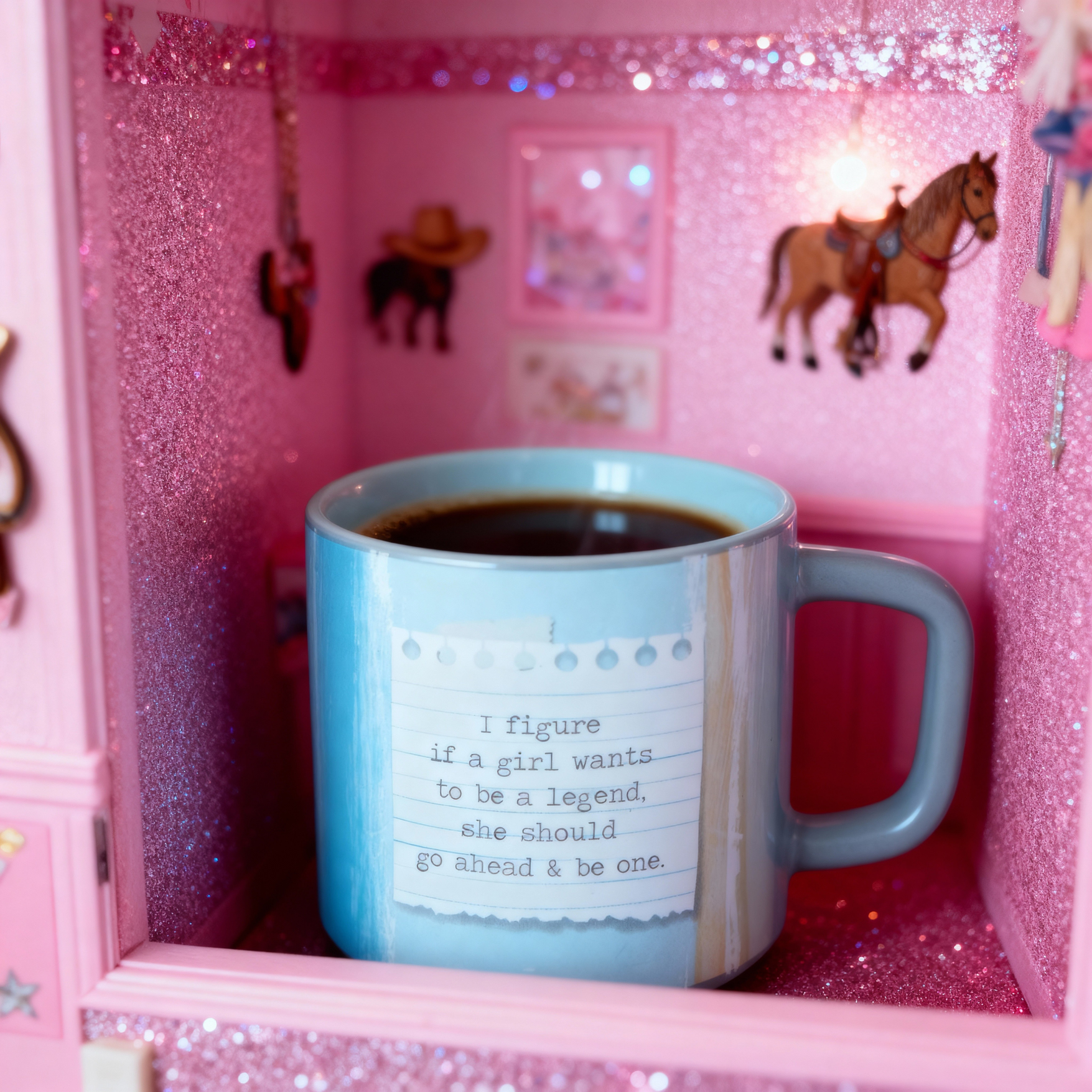 Calamity Jane 14oz stoneware coffee mug with "If a Girl Wants To Be A Legend" slogan, perfect for tea or coffee.