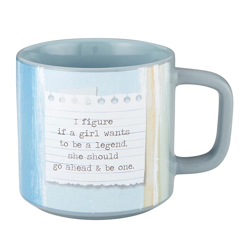 Calamity Jane 14oz stoneware coffee mug with "If a Girl Wants To Be A Legend" design, ideal for tea and coffee.