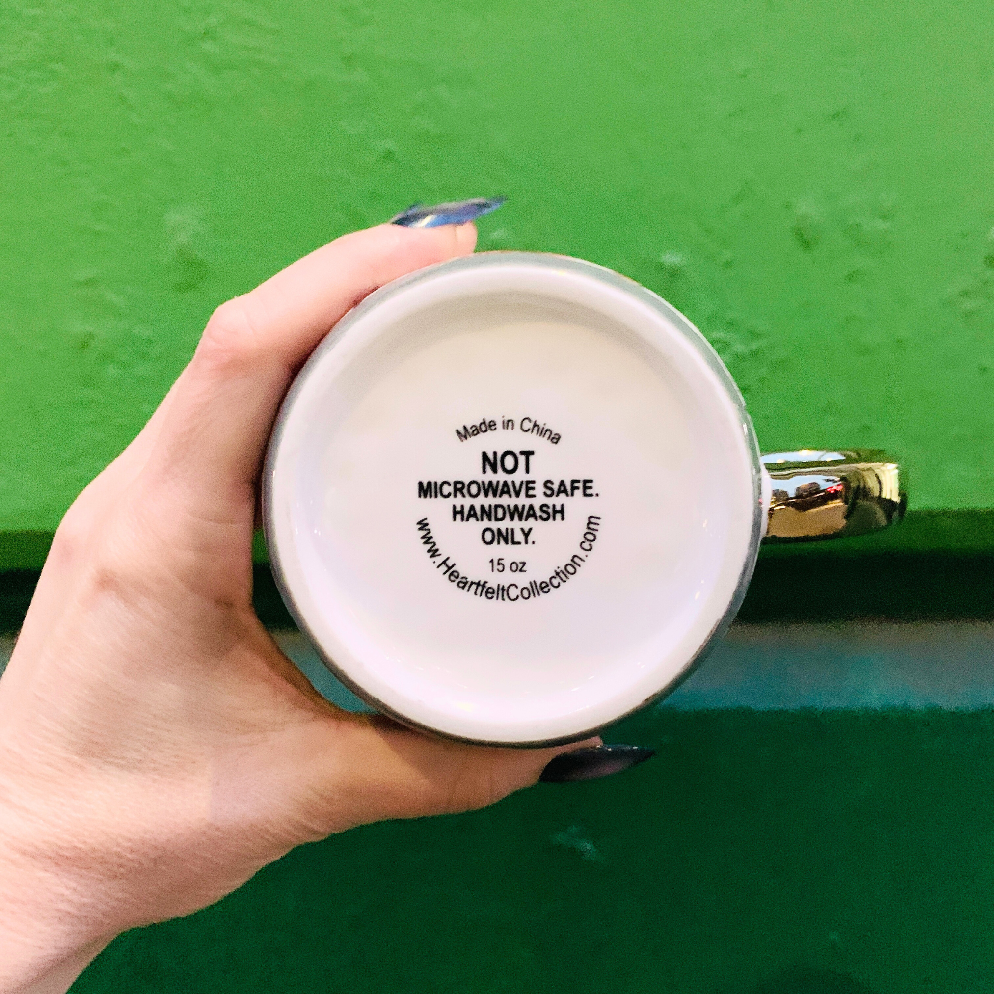 Gold-handle stoneware mug with "Darling You Are A Goddess A Badass" inscription, 15oz capacity, perfect for coffee or tea.