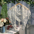 Elegant lace scarf with embroidered stemmed flowers, small shawl or shrug style, from The Bullish Store.