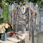 Embroidered lace shawl with stemmed flower design, small size, perfect as a romantic heroine-inspired scarf or shrug.
