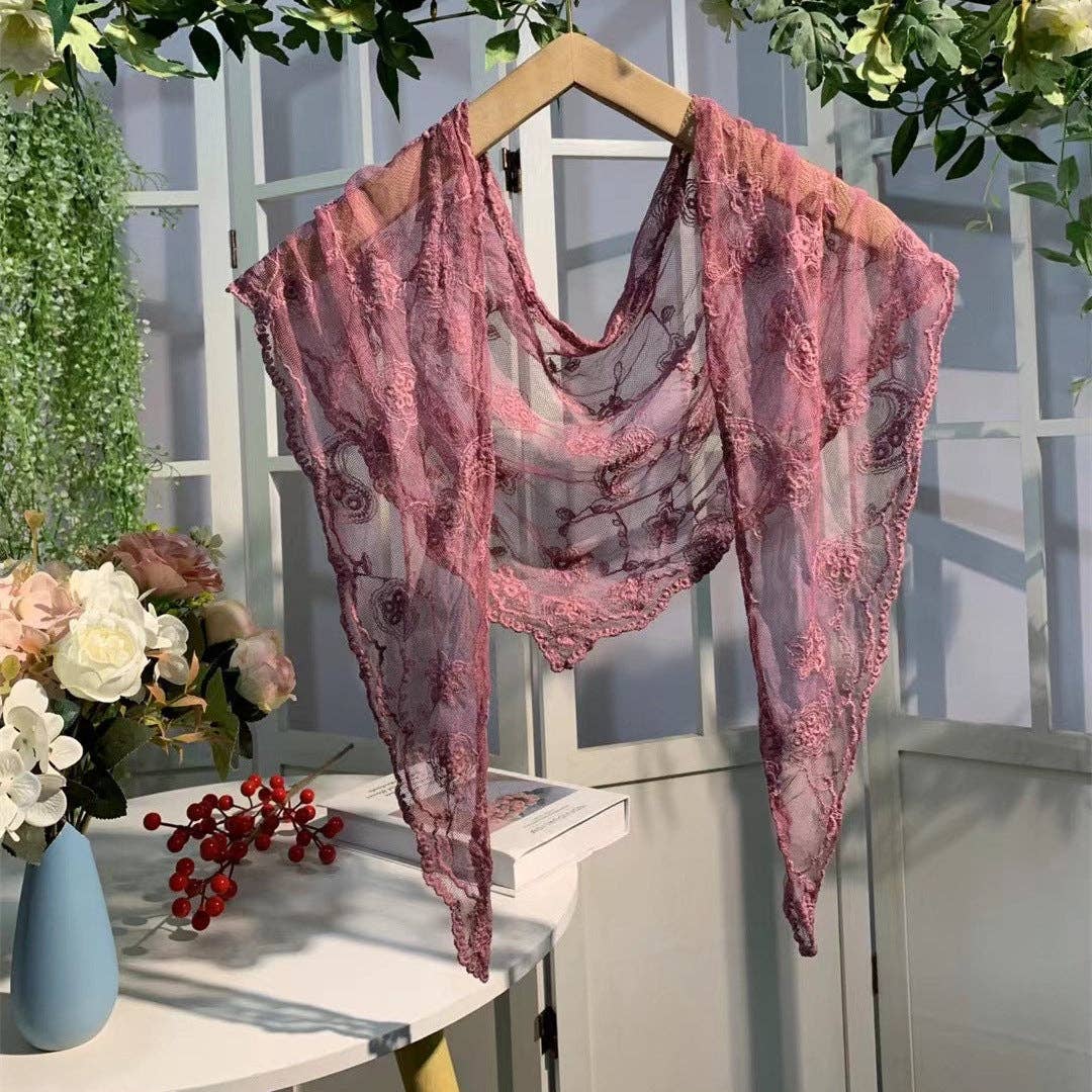 Embroidered lace small shawl or shrug with stemmed flowers, perfect as a romantic novel heroine accessory, by The Bullish Store.