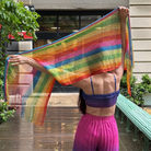 Rainbow stripe shimmer mesh pride scarf wrap, unisex summer shawl with vibrant LGBTQ pride colors and lightweight design.