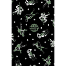 Sourpuss Monster Mosh shower curtain featuring Frankenstein, mummy, and werewolf designs in polyester for Halloween-themed bathroom decor