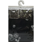 Sourpuss Monster Mosh shower curtain featuring Frankenstein, mummy, and werewolf designs in polyester for spooky bathroom decor.