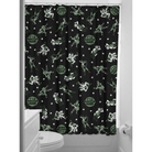 Sourpuss Monster Mosh shower curtain featuring Frankenstein, mummy, and werewolf designs in polyester bathroom decor.