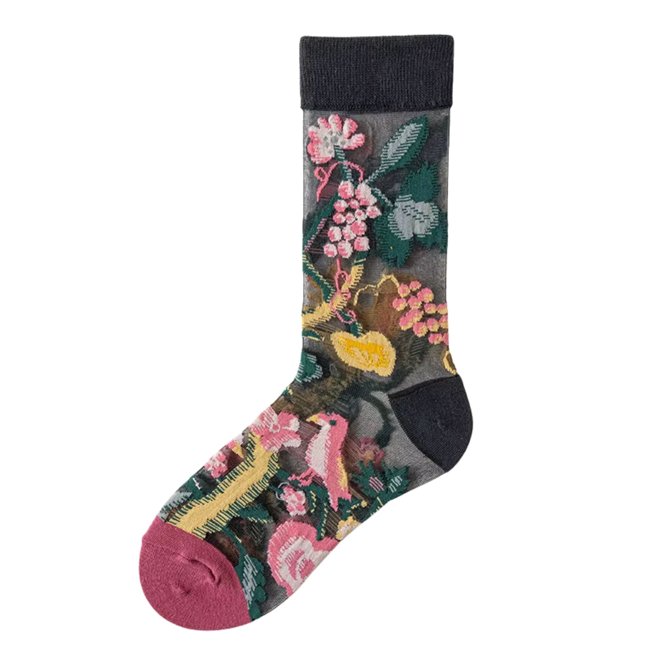Sheer plant lover women's socks in five nature-inspired styles, fits sizes 5-9, from The Bullish Store.