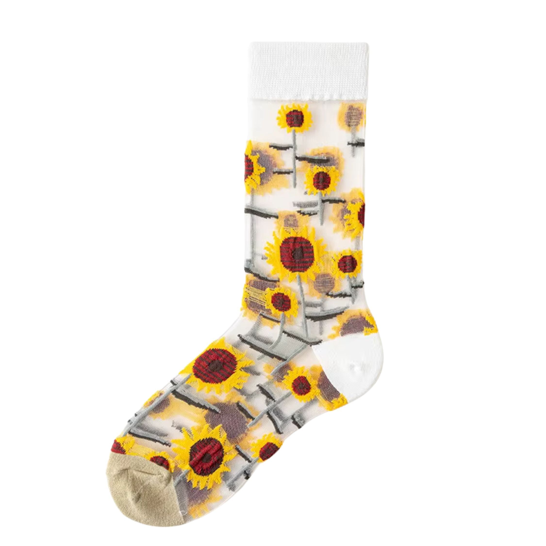 Women's sheer plant lover socks in five nature-inspired styles, size 5-9, by The Bullish Store, featuring delicate, botanical designs.