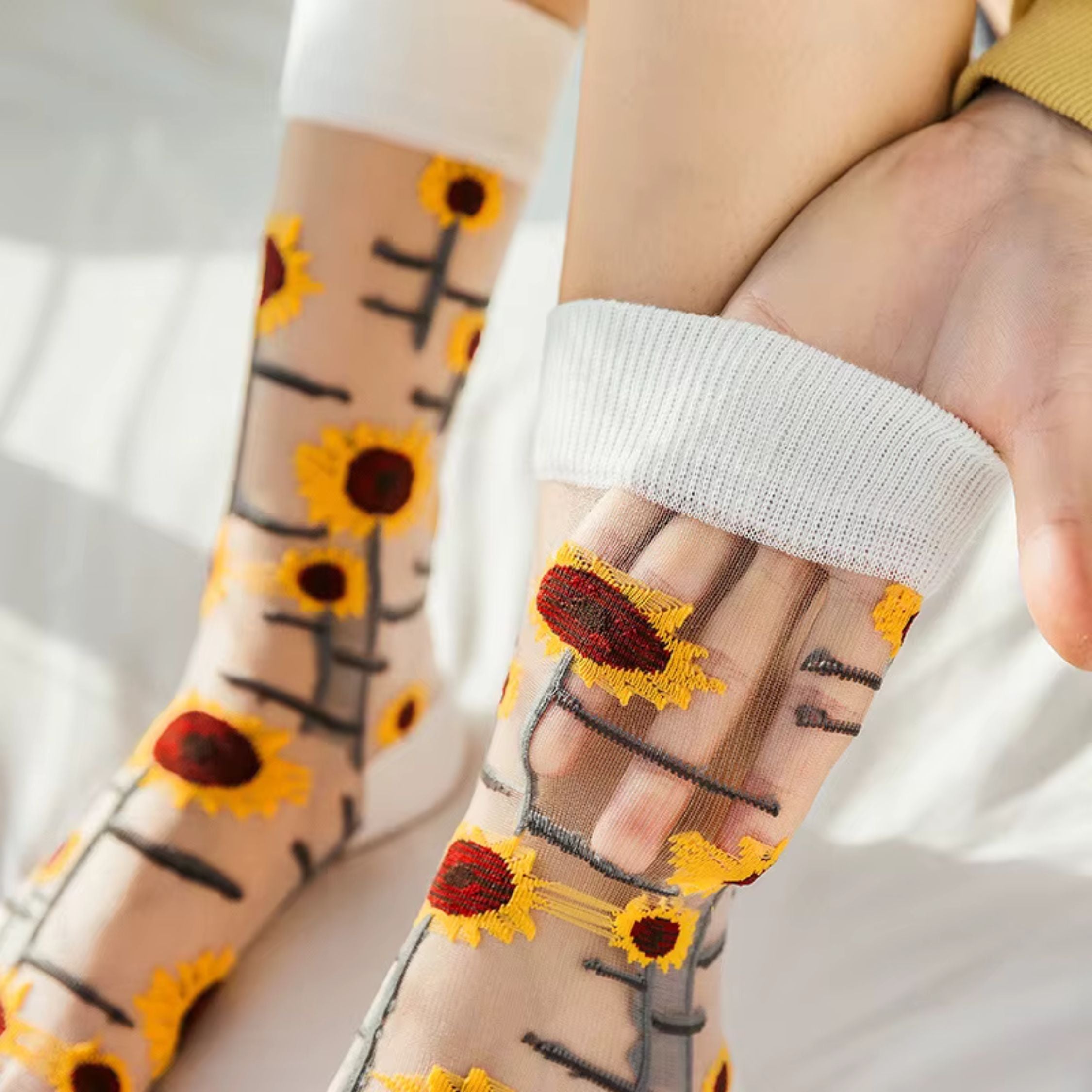 Sheer plant lover women's socks in five nature-inspired styles, fits size 5-9, from The Bullish Store.