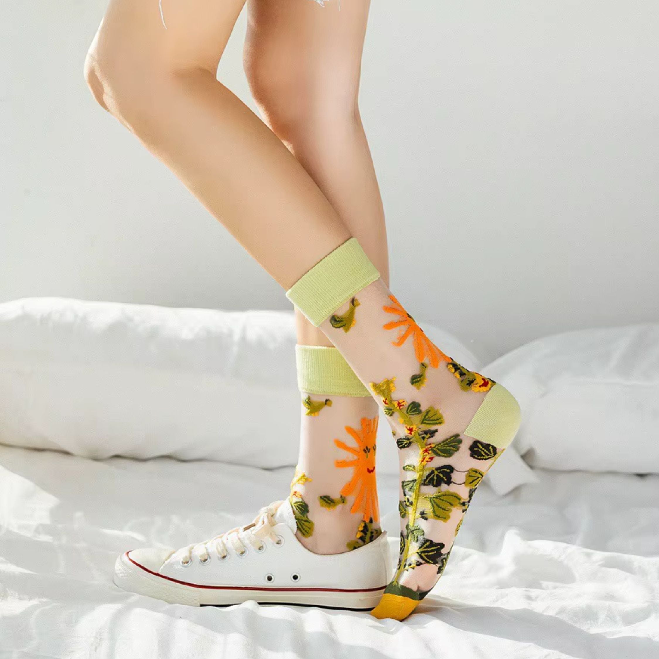 Women's Sheer Plant Lover Socks by The Bullish Store in 5 nature-inspired styles, fits shoe sizes 5-9.