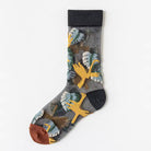 Women's sheer plant lover socks in five nature-inspired styles, featuring vibrant botanical patterns for size 5-9.