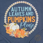 Vintage navy long sleeve tee by The Graphic Tee featuring autumn leaves and pumpkins graphic design.