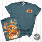 Blue spruce SS graphic pocket tee by The Graphic Tee with Golden Harvest pigment dye, casual and comfortable short-sleeve t-shirt.